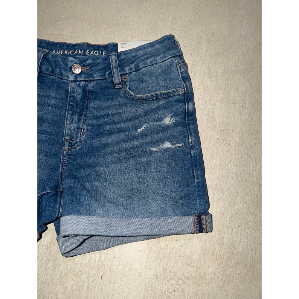 American Eagle women’s new stretch curvy v-rise midi blue jeans shorts - Picture 6 of 16